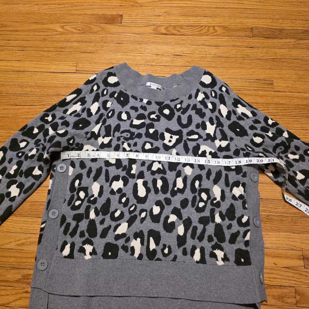 Stella & Dot Gray, Black & Cream Leopard-Print Button-Side Sweater